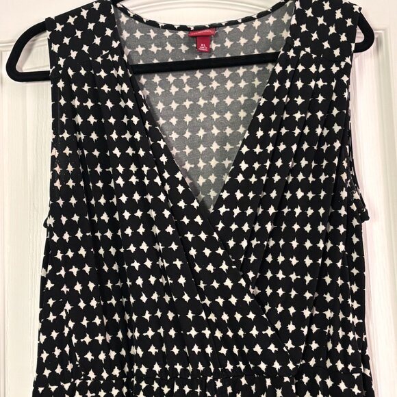 Merona Black & White Geometric Sleeveless Faux-Wrap Midi Dress XL - Picture 3 of 8